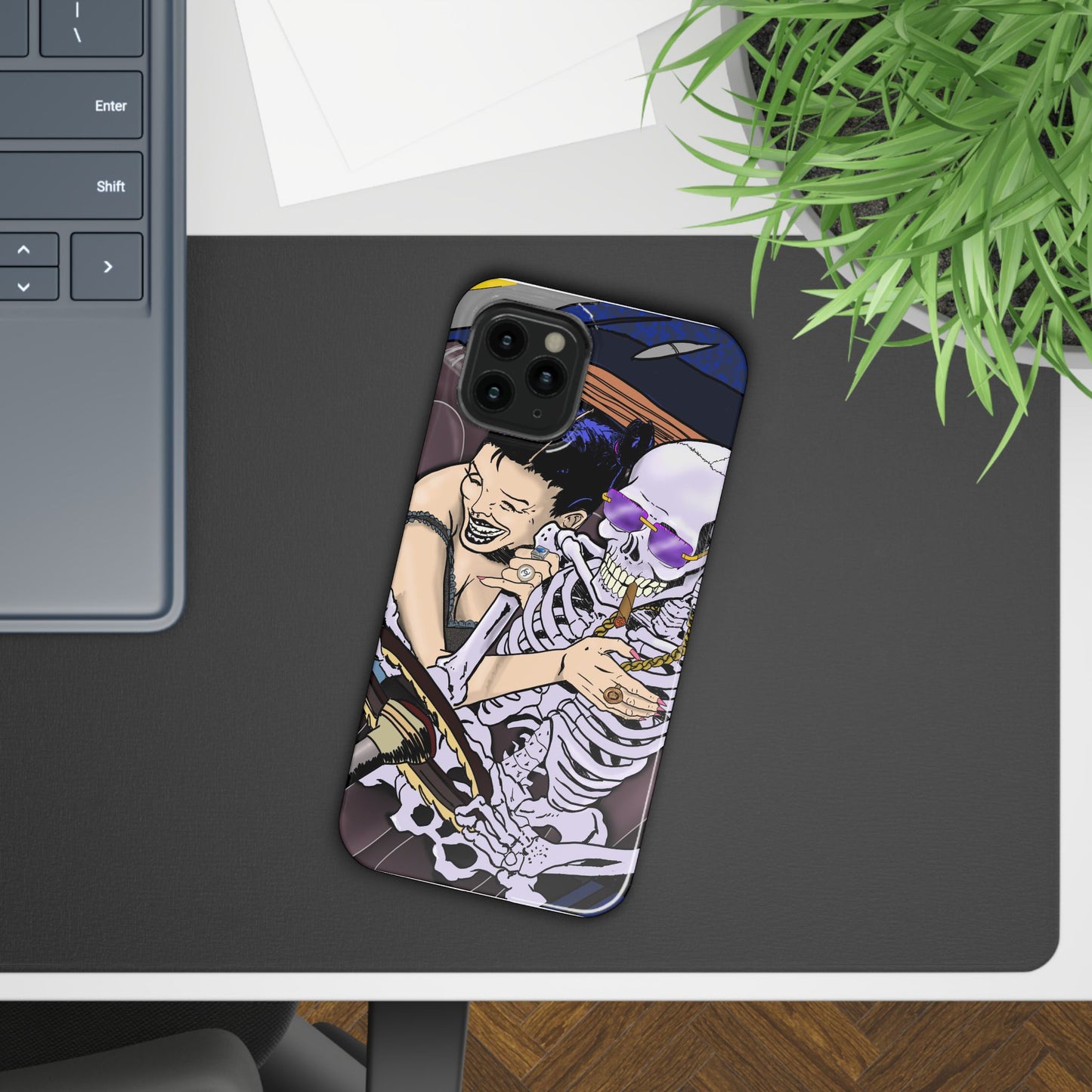 Edgy Slim Phone Case - Gothic Skeleton Design, Alternative Fashion Accessory, Unique Gift for Halloween, Birthday, Novelty Item