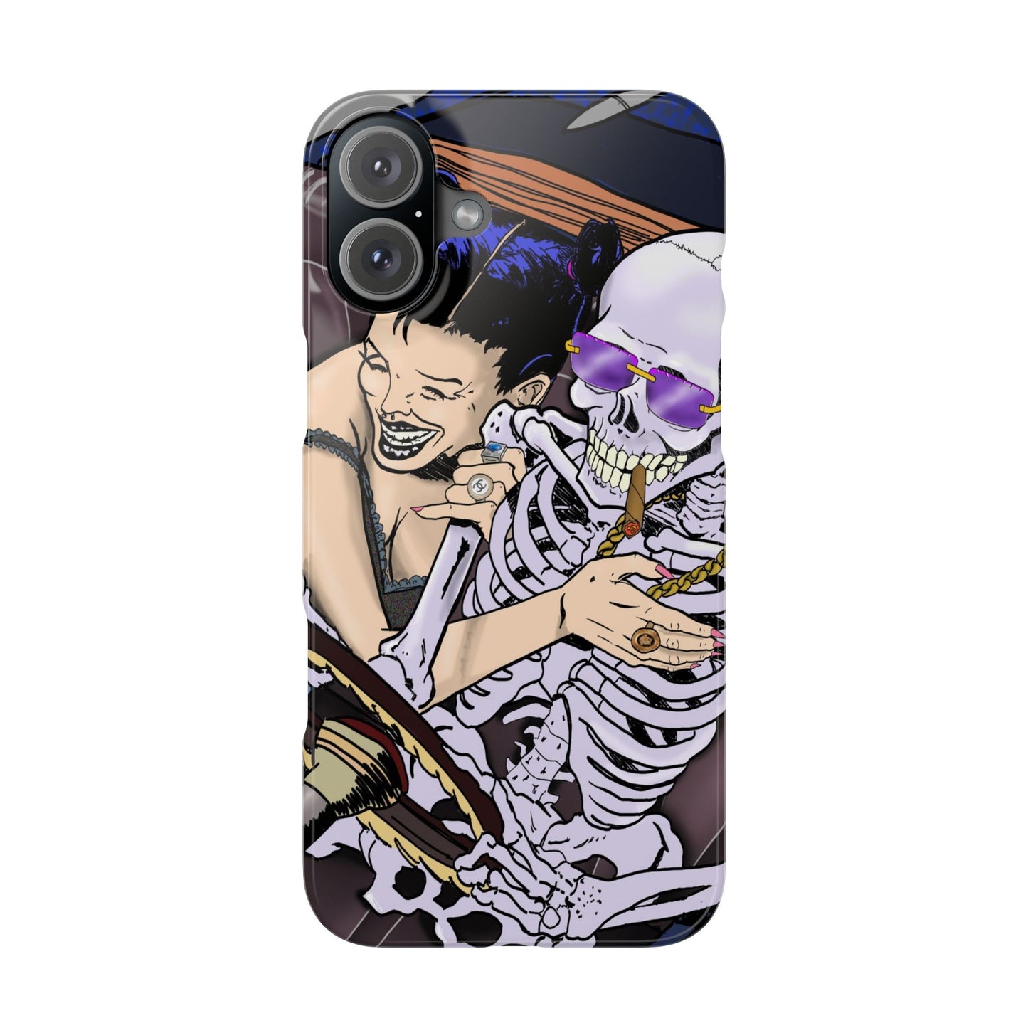 Edgy Slim Phone Case - Gothic Skeleton Design, Alternative Fashion Accessory, Unique Gift for Halloween, Birthday, Novelty Item
