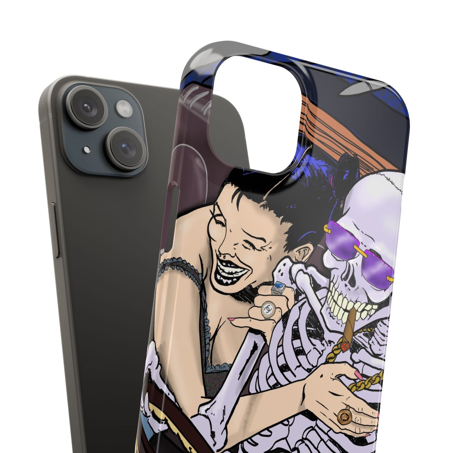 Edgy Slim Phone Case - Gothic Skeleton Design, Alternative Fashion Accessory, Unique Gift for Halloween, Birthday, Novelty Item