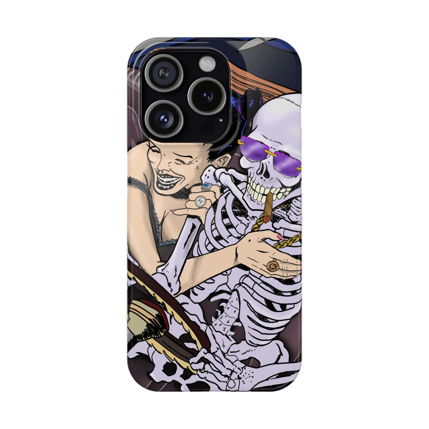 Edgy Slim Phone Case - Gothic Skeleton Design, Alternative Fashion Accessory, Unique Gift for Halloween, Birthday, Novelty Item