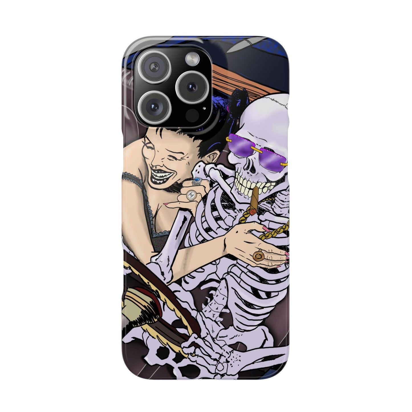 Edgy Slim Phone Case - Gothic Skeleton Design, Alternative Fashion Accessory, Unique Gift for Halloween, Birthday, Novelty Item