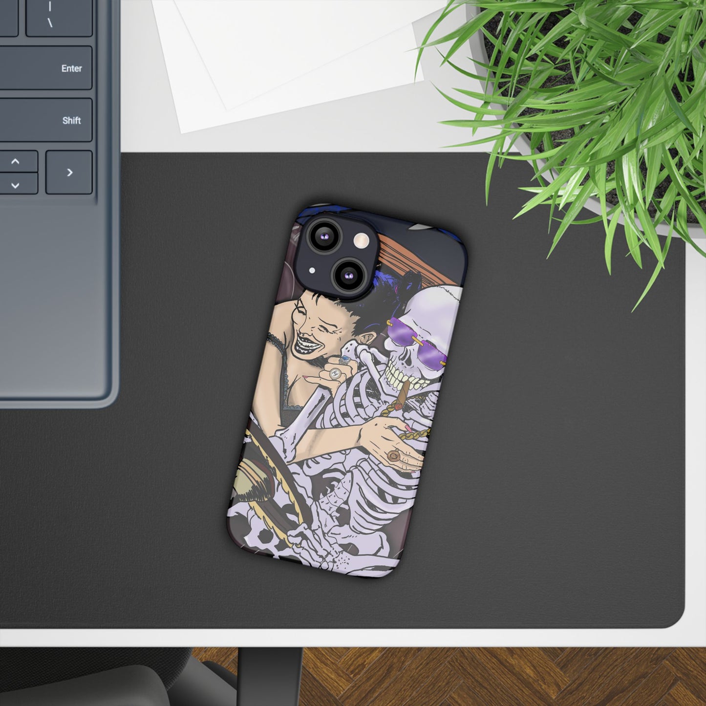 Edgy Slim Phone Case - Gothic Skeleton Design, Alternative Fashion Accessory, Unique Gift for Halloween, Birthday, Novelty Item