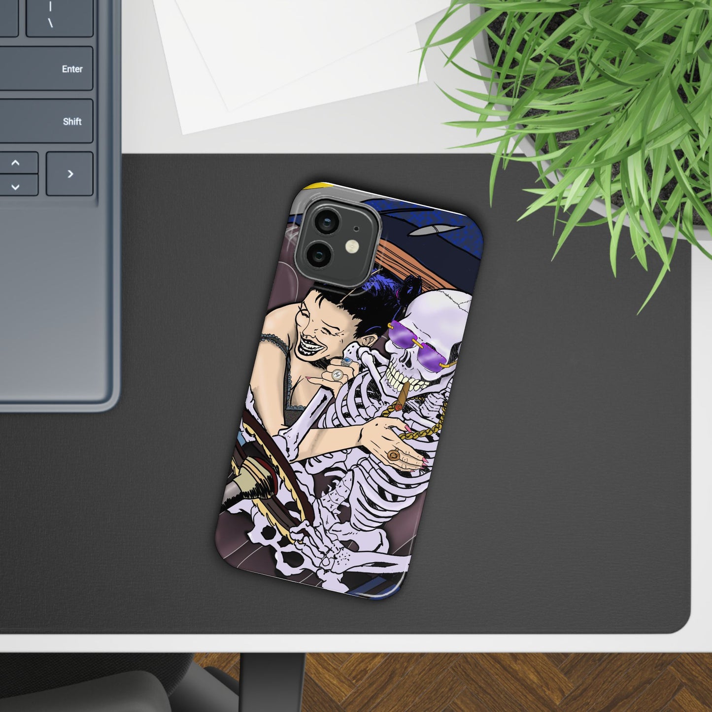 Edgy Slim Phone Case - Gothic Skeleton Design, Alternative Fashion Accessory, Unique Gift for Halloween, Birthday, Novelty Item