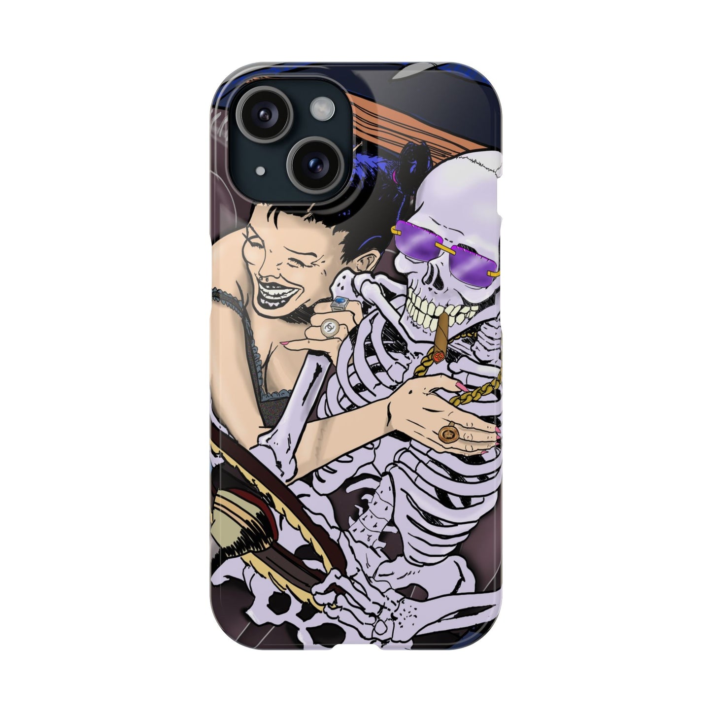 Edgy Slim Phone Case - Gothic Skeleton Design, Alternative Fashion Accessory, Unique Gift for Halloween, Birthday, Novelty Item