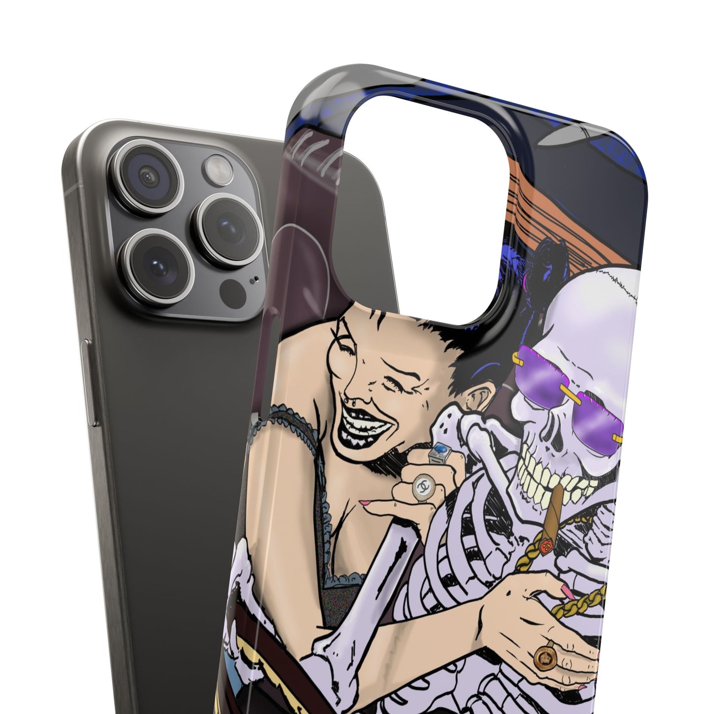 Edgy Slim Phone Case - Gothic Skeleton Design, Alternative Fashion Accessory, Unique Gift for Halloween, Birthday, Novelty Item