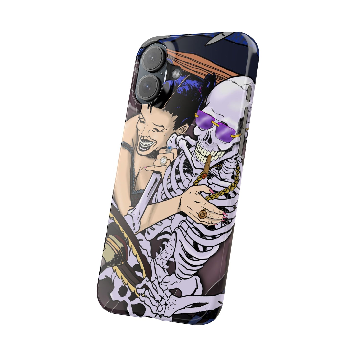 Edgy Slim Phone Case - Gothic Skeleton Design, Alternative Fashion Accessory, Unique Gift for Halloween, Birthday, Novelty Item