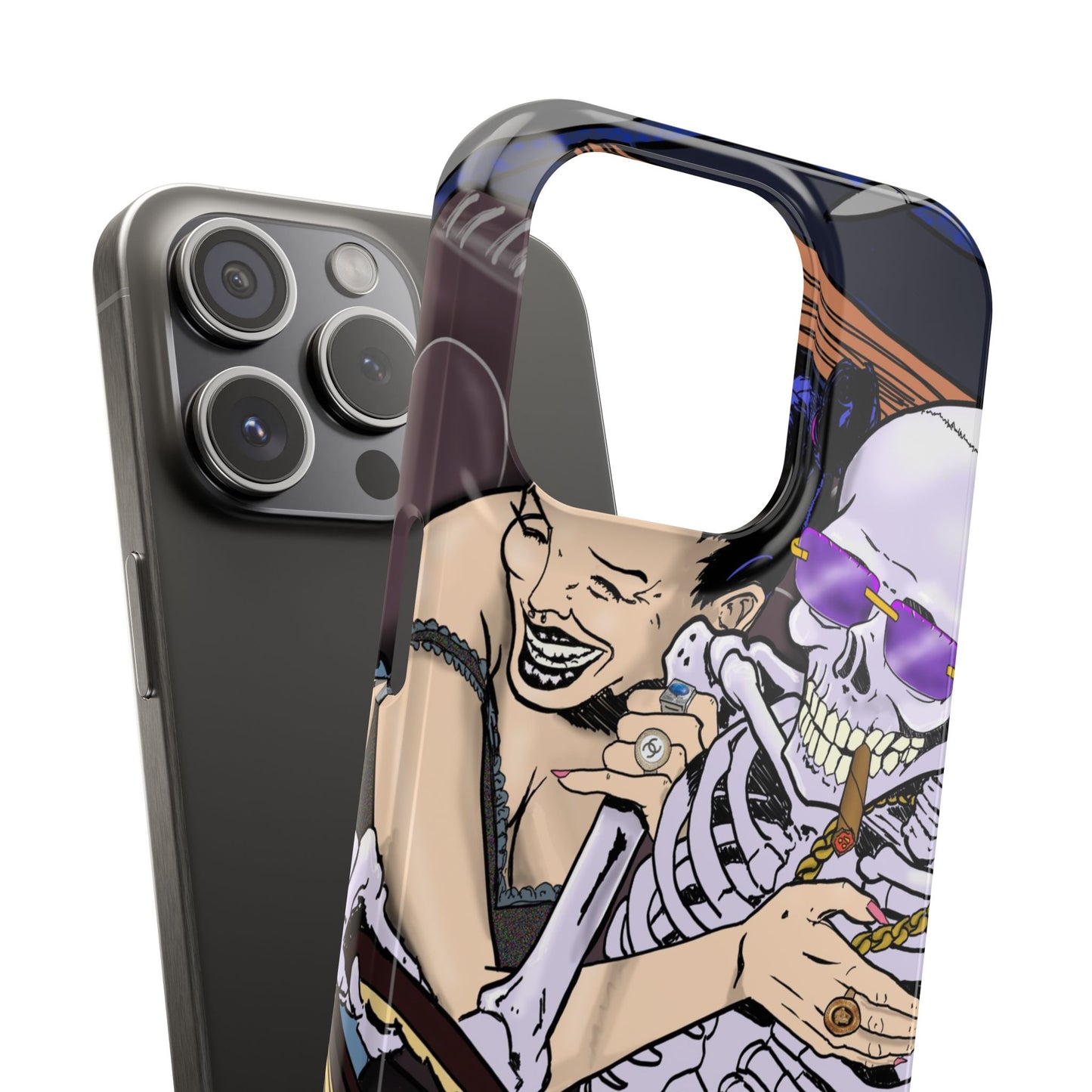 Edgy Slim Phone Case - Gothic Skeleton Design, Alternative Fashion Accessory, Unique Gift for Halloween, Birthday, Novelty Item