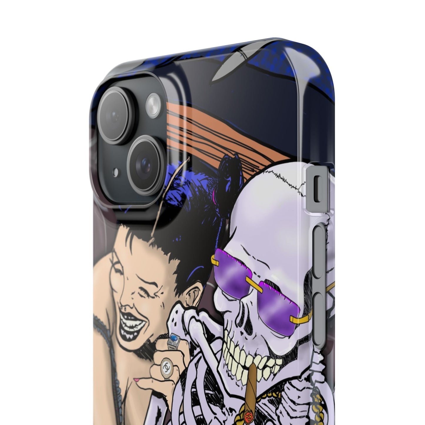 Edgy Slim Phone Case - Gothic Skeleton Design, Alternative Fashion Accessory, Unique Gift for Halloween, Birthday, Novelty Item