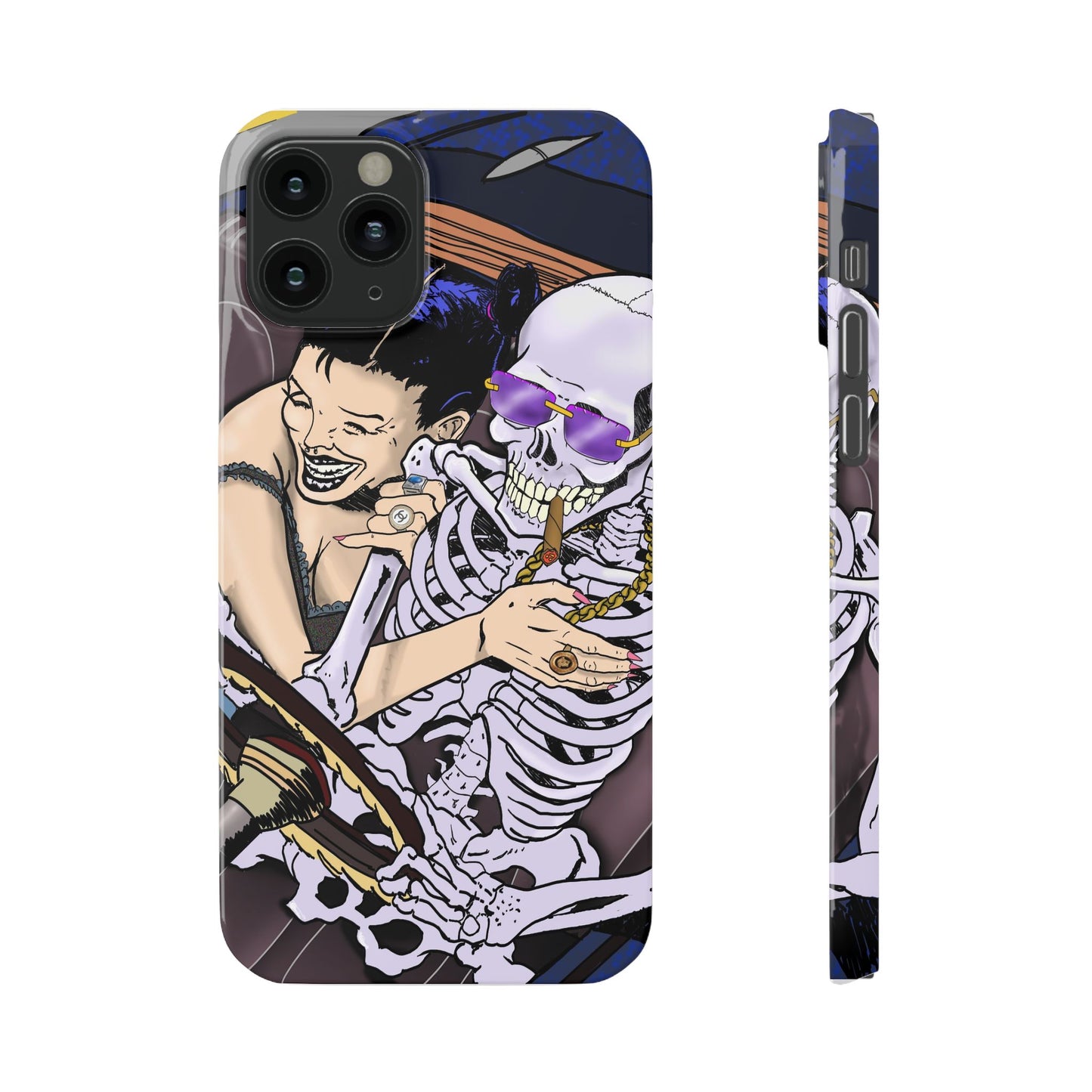 Edgy Slim Phone Case - Gothic Skeleton Design, Alternative Fashion Accessory, Unique Gift for Halloween, Birthday, Novelty Item