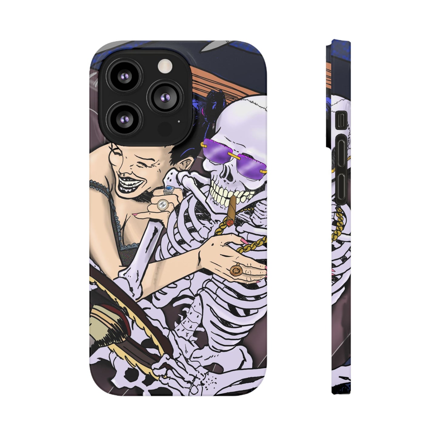 Edgy Slim Phone Case - Gothic Skeleton Design, Alternative Fashion Accessory, Unique Gift for Halloween, Birthday, Novelty Item