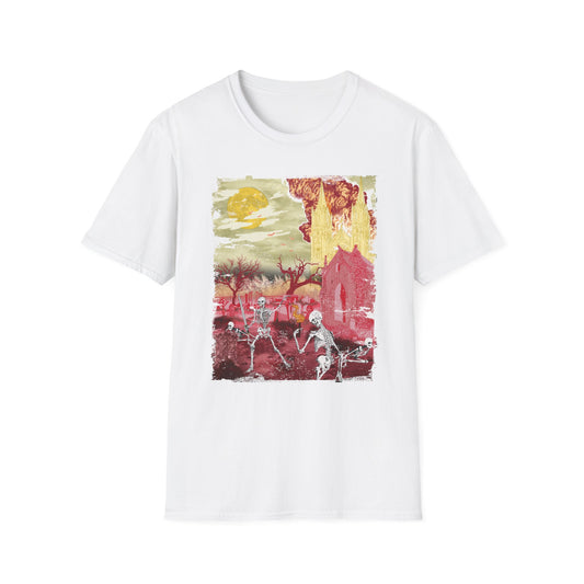 Spooky Skeleton Art T-Shirt, Halloween Apparel, Unisex Graphic Tee, Festival Wear, Unique Gift for Halloween Lovers, Graveyard aesthetic