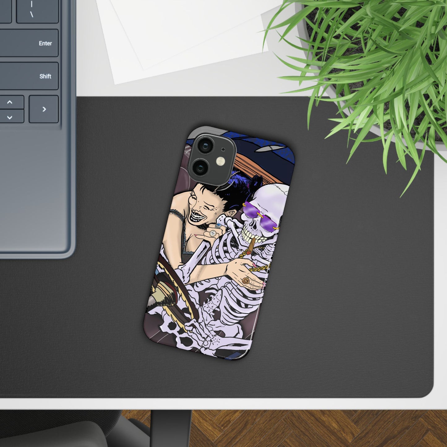 Edgy Slim Phone Case - Gothic Skeleton Design, Alternative Fashion Accessory, Unique Gift for Halloween, Birthday, Novelty Item