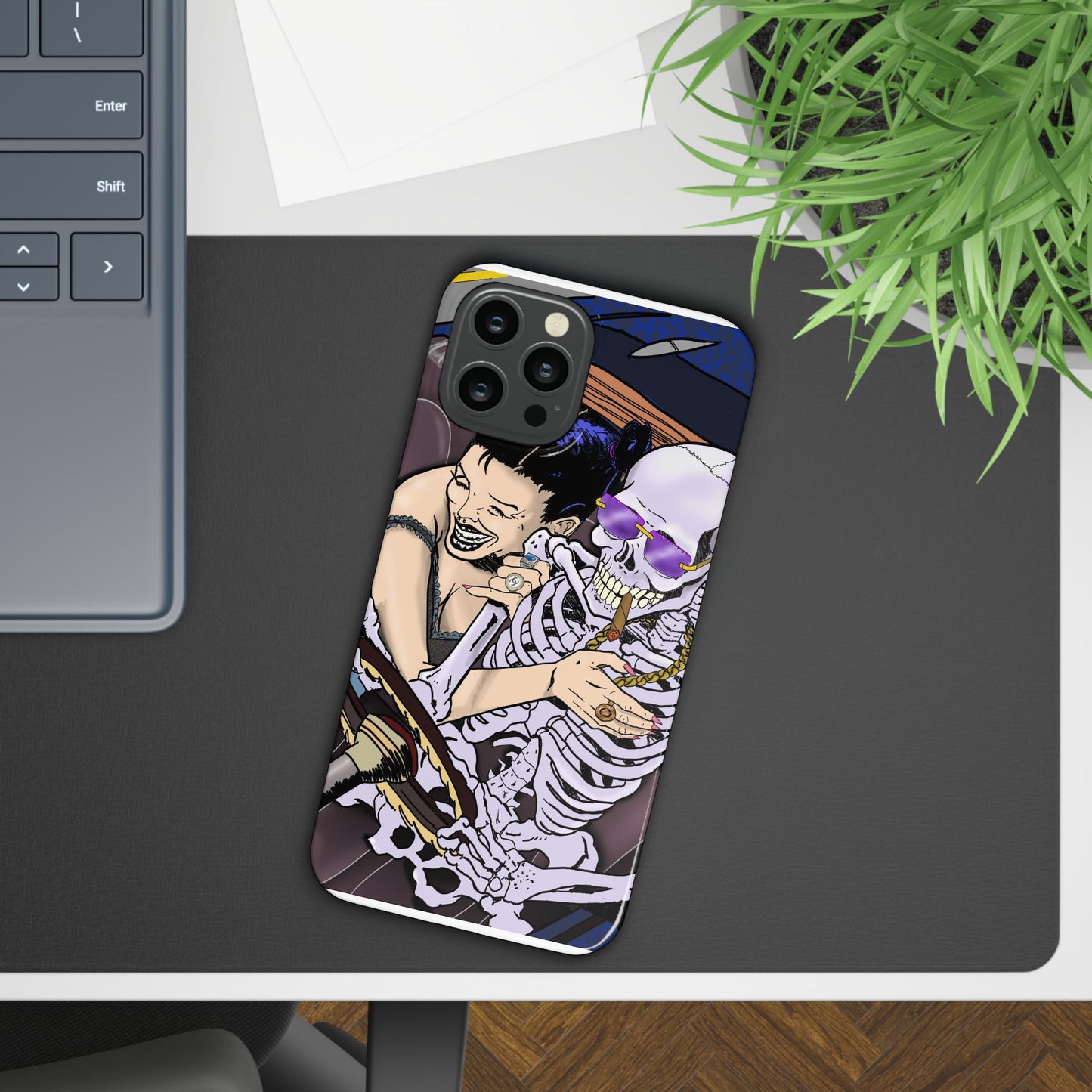 Edgy Slim Phone Case - Gothic Skeleton Design, Alternative Fashion Accessory, Unique Gift for Halloween, Birthday, Novelty Item