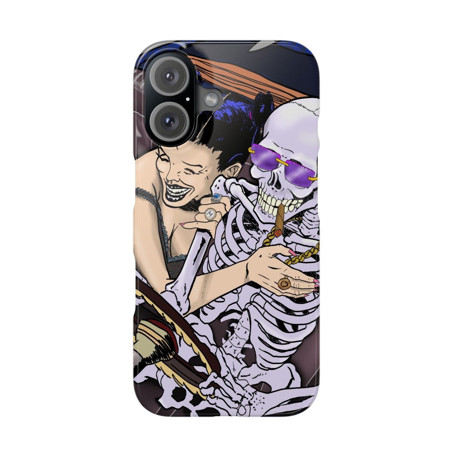 Edgy Slim Phone Case - Gothic Skeleton Design, Alternative Fashion Accessory, Unique Gift for Halloween, Birthday, Novelty Item