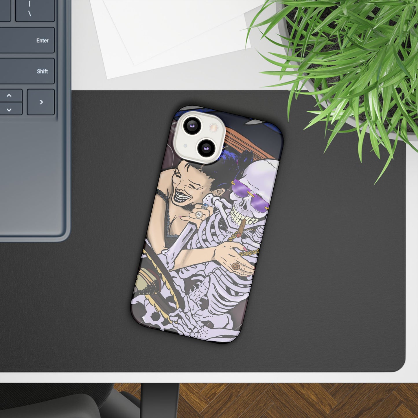 Edgy Slim Phone Case - Gothic Skeleton Design, Alternative Fashion Accessory, Unique Gift for Halloween, Birthday, Novelty Item