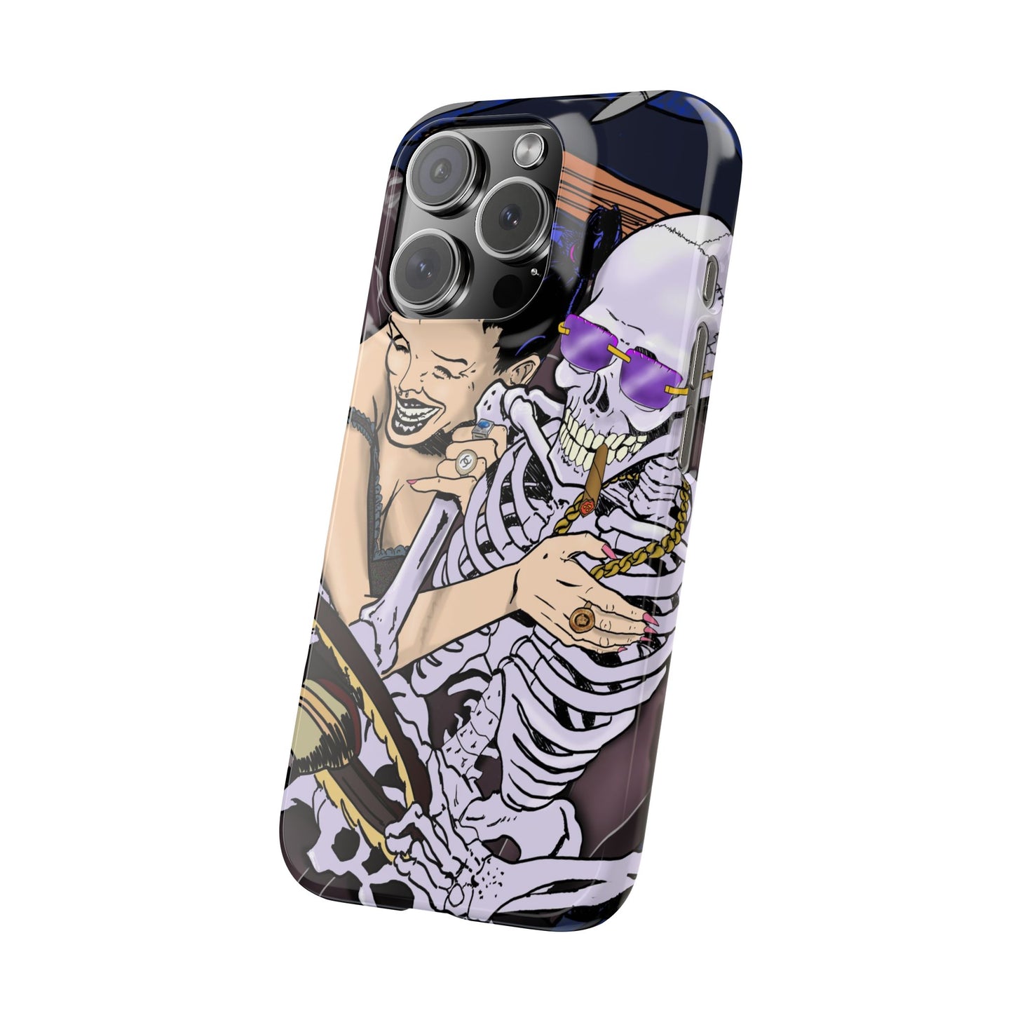 Edgy Slim Phone Case - Gothic Skeleton Design, Alternative Fashion Accessory, Unique Gift for Halloween, Birthday, Novelty Item