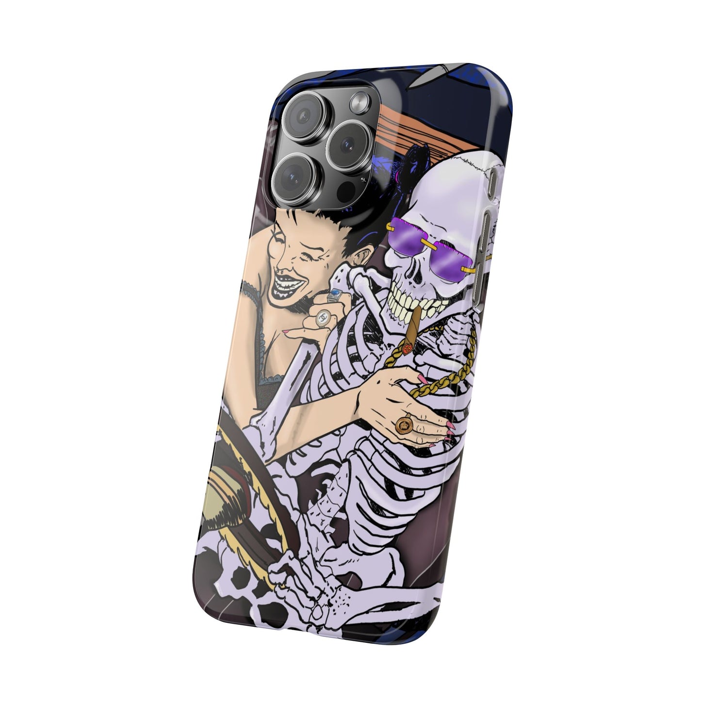 Edgy Slim Phone Case - Gothic Skeleton Design, Alternative Fashion Accessory, Unique Gift for Halloween, Birthday, Novelty Item