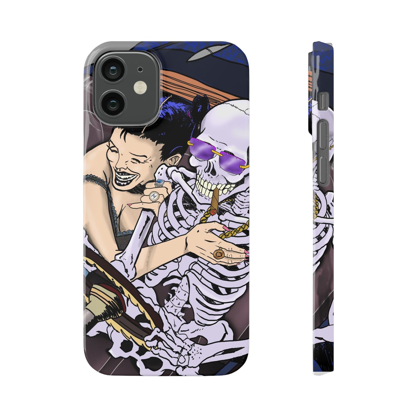 Edgy Slim Phone Case - Gothic Skeleton Design, Alternative Fashion Accessory, Unique Gift for Halloween, Birthday, Novelty Item