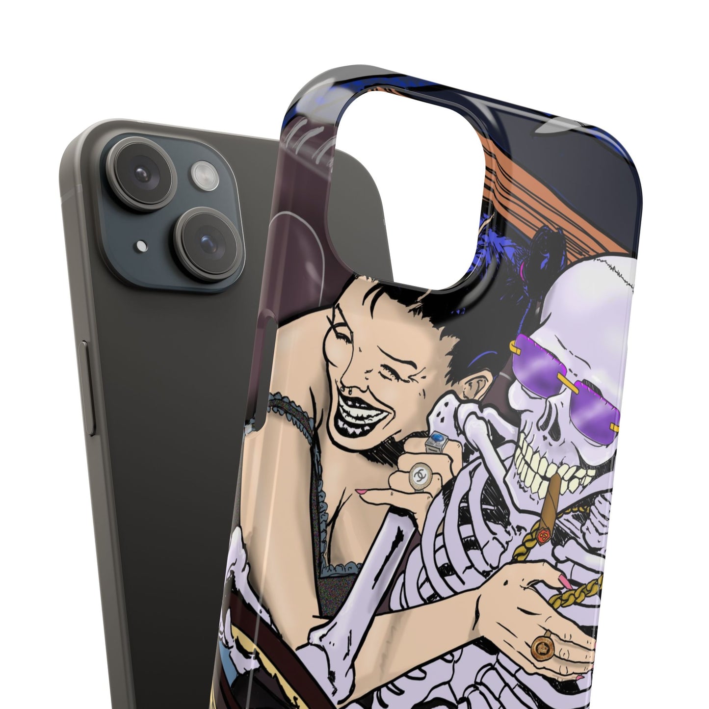 Edgy Slim Phone Case - Gothic Skeleton Design, Alternative Fashion Accessory, Unique Gift for Halloween, Birthday, Novelty Item