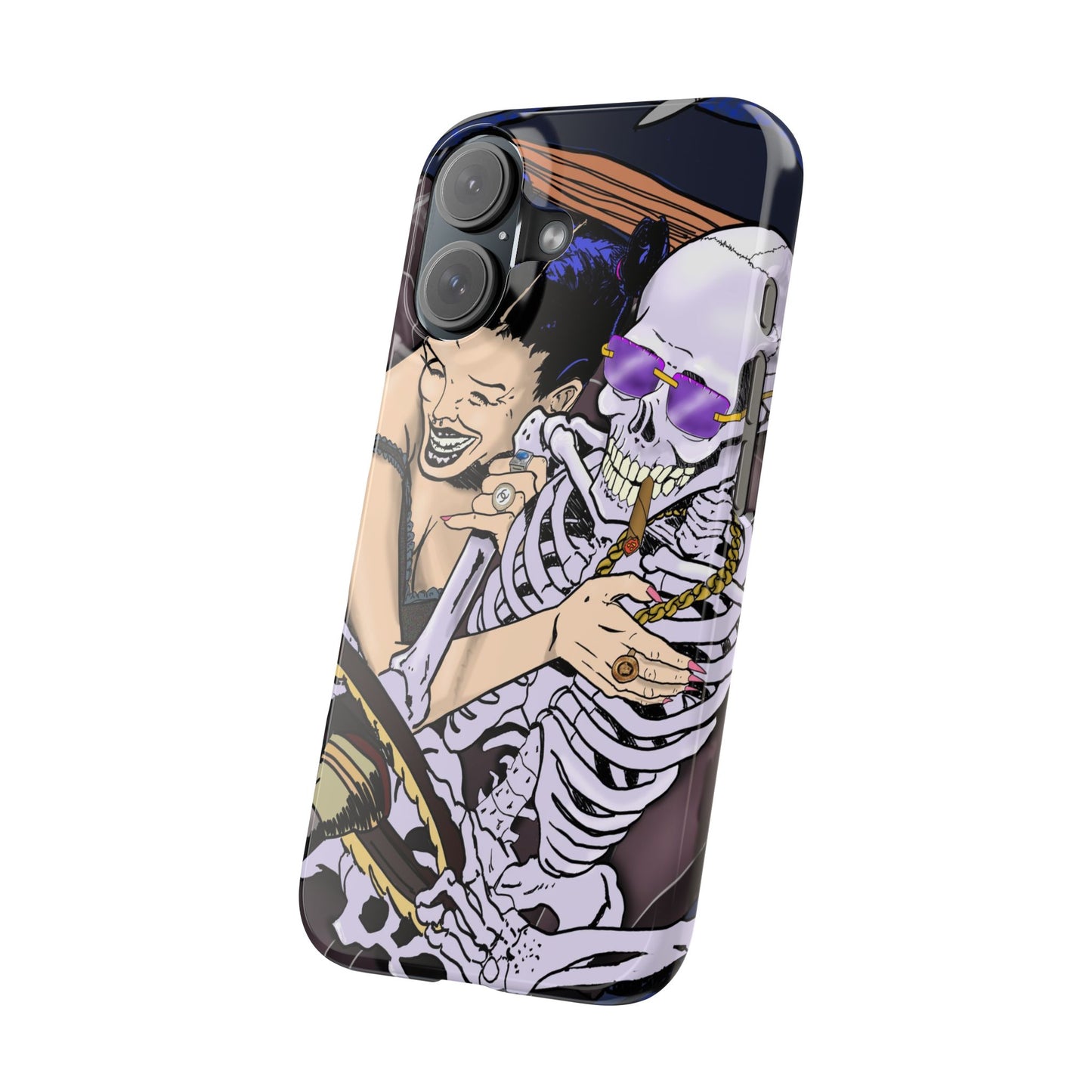 Edgy Slim Phone Case - Gothic Skeleton Design, Alternative Fashion Accessory, Unique Gift for Halloween, Birthday, Novelty Item