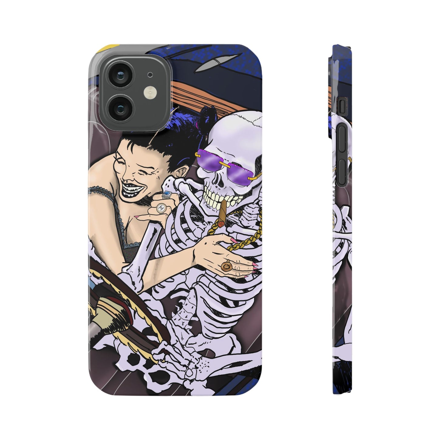 Edgy Slim Phone Case - Gothic Skeleton Design, Alternative Fashion Accessory, Unique Gift for Halloween, Birthday, Novelty Item