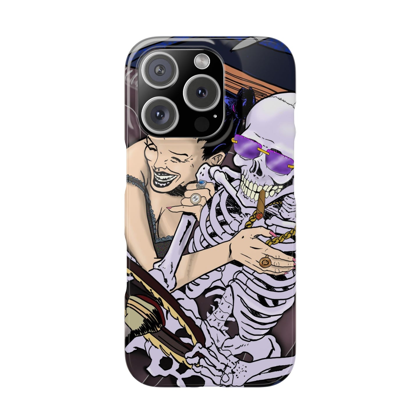 Edgy Slim Phone Case - Gothic Skeleton Design, Alternative Fashion Accessory, Unique Gift for Halloween, Birthday, Novelty Item