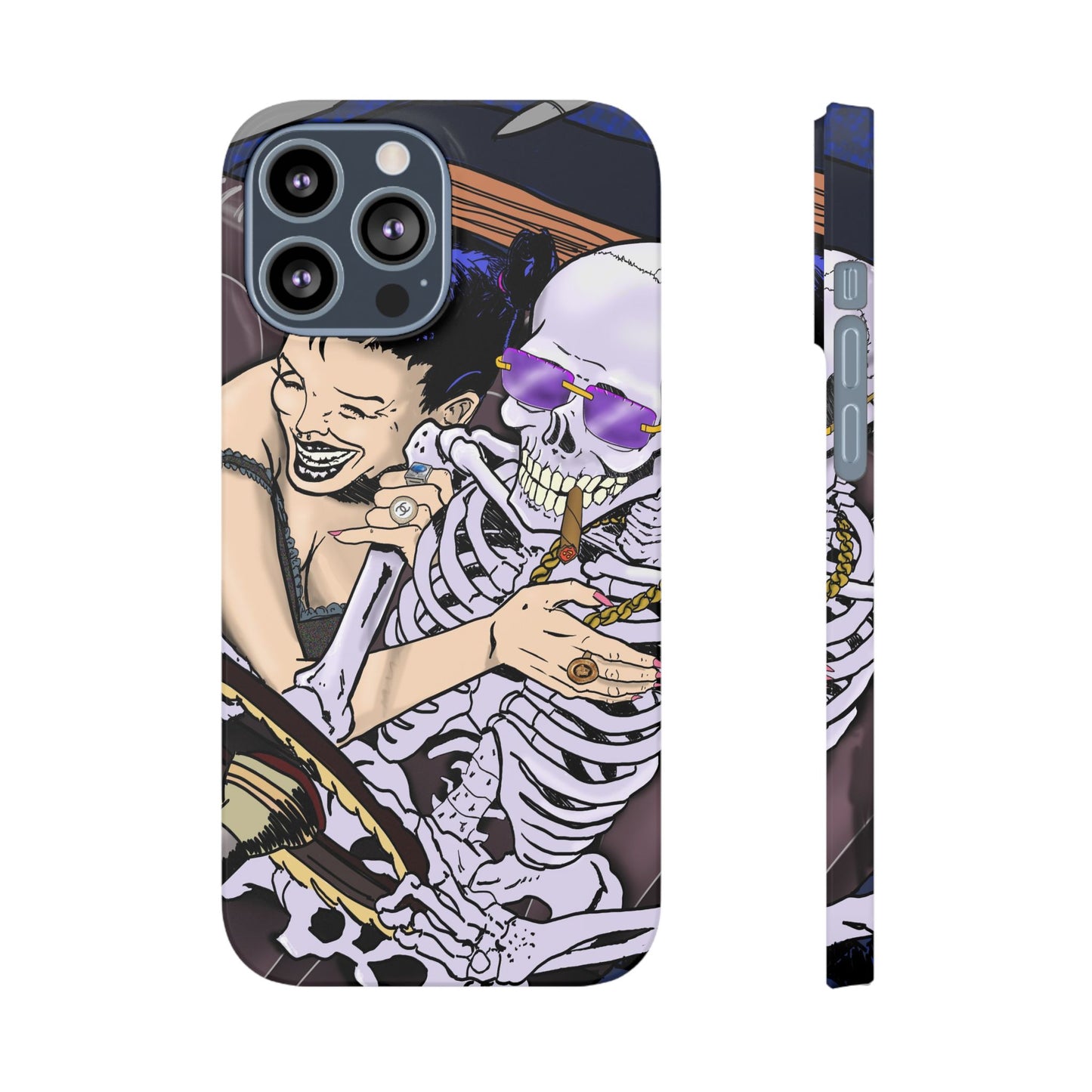 Edgy Slim Phone Case - Gothic Skeleton Design, Alternative Fashion Accessory, Unique Gift for Halloween, Birthday, Novelty Item