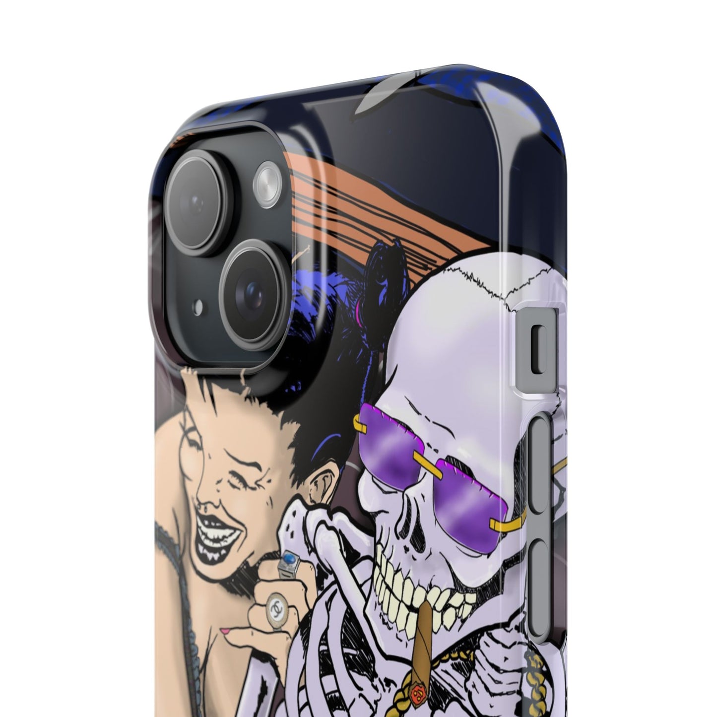 Edgy Slim Phone Case - Gothic Skeleton Design, Alternative Fashion Accessory, Unique Gift for Halloween, Birthday, Novelty Item