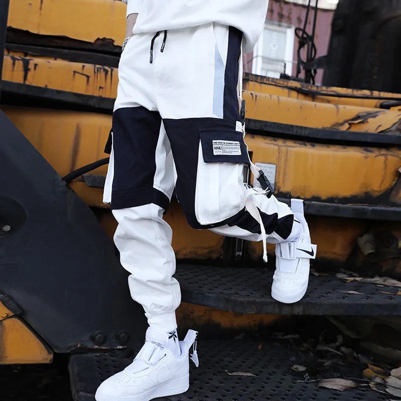 Men's Techwear Cargo Joggers β Streetwear Sweatpants with Contrast Pockets & Straps, Hip Hop Casual Trousers