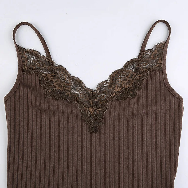 Gothic Lace Trim Ribbed Crop Top β Black Bodycon Backless Camisole for Women | Grunge Punk Alt Summer Fashion | ''Free Shipping''