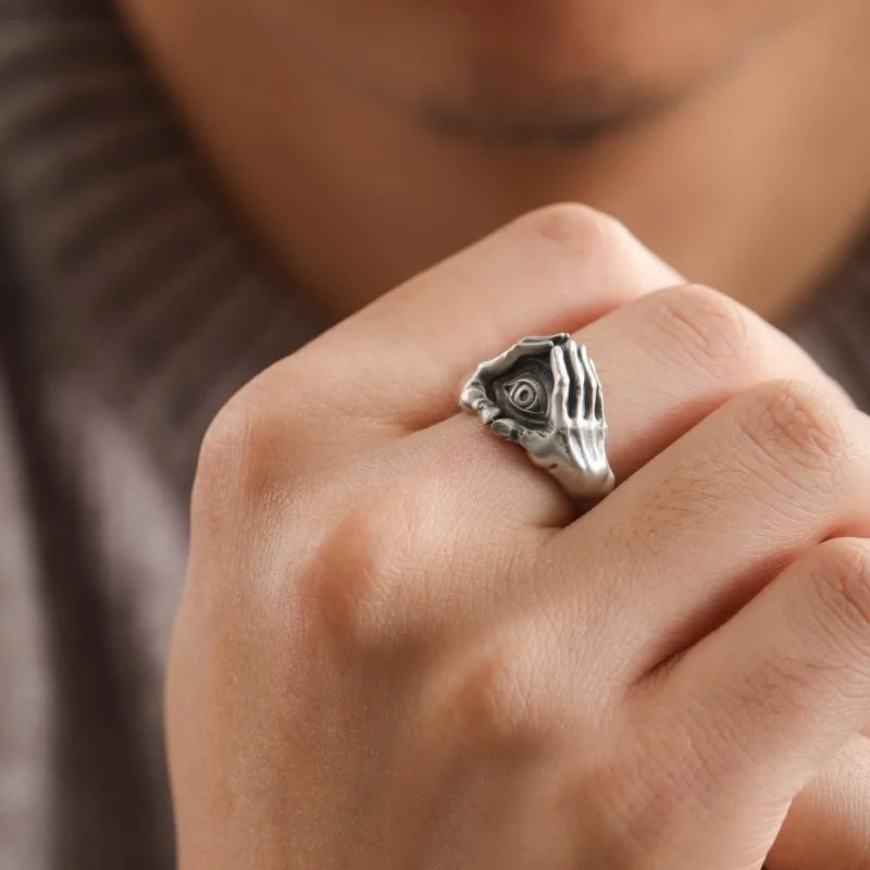 Gothic Guardian Eye & Hands Ring β Silver-Plated Unisex Open Ring | Retro Omnisight Copper Jewelry | '' Free Shipping ''