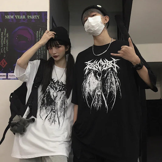 Women's T-shirt Harajuku Y2K Top Oversized T Shirt Retro Korean Style Black Demon Punk Gothic Anime Print Clothes Streetwear