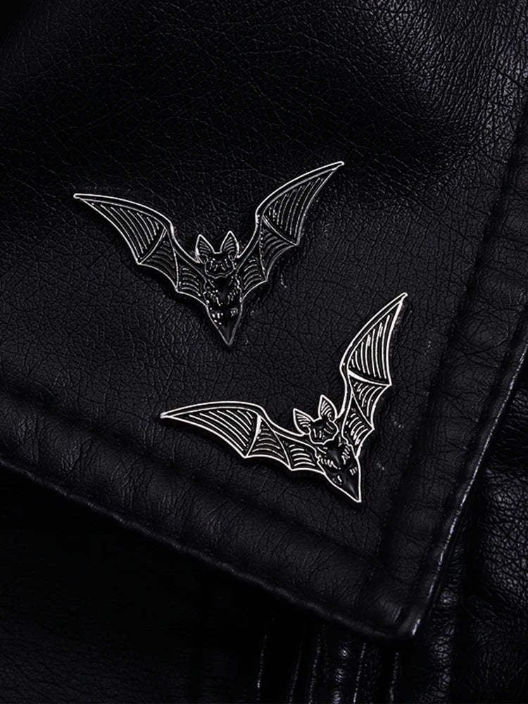 2pcs Gothic Bat Enamel Pins β Punk Witch Brooch Set for Halloween | Spooky Collar Badges & Gift Jewelry | '' Free Shipping ''
