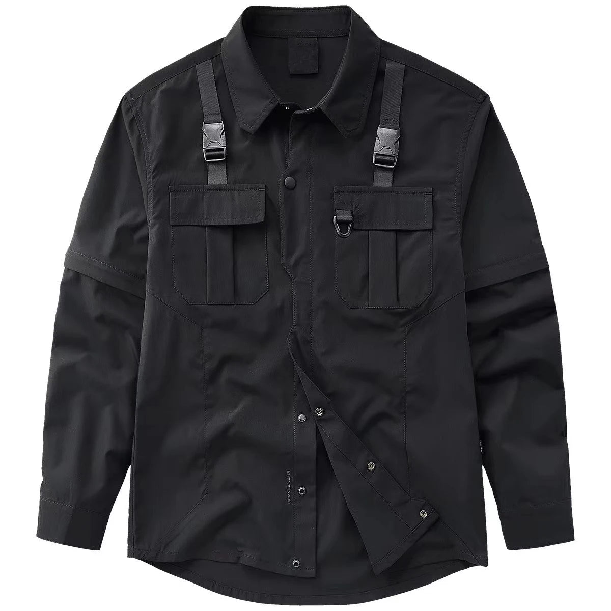 Men's Gothic Black Strap Shirt β Techwear Harajuku Button-Up with Shoulder Straps, Streetwear Oversized Top