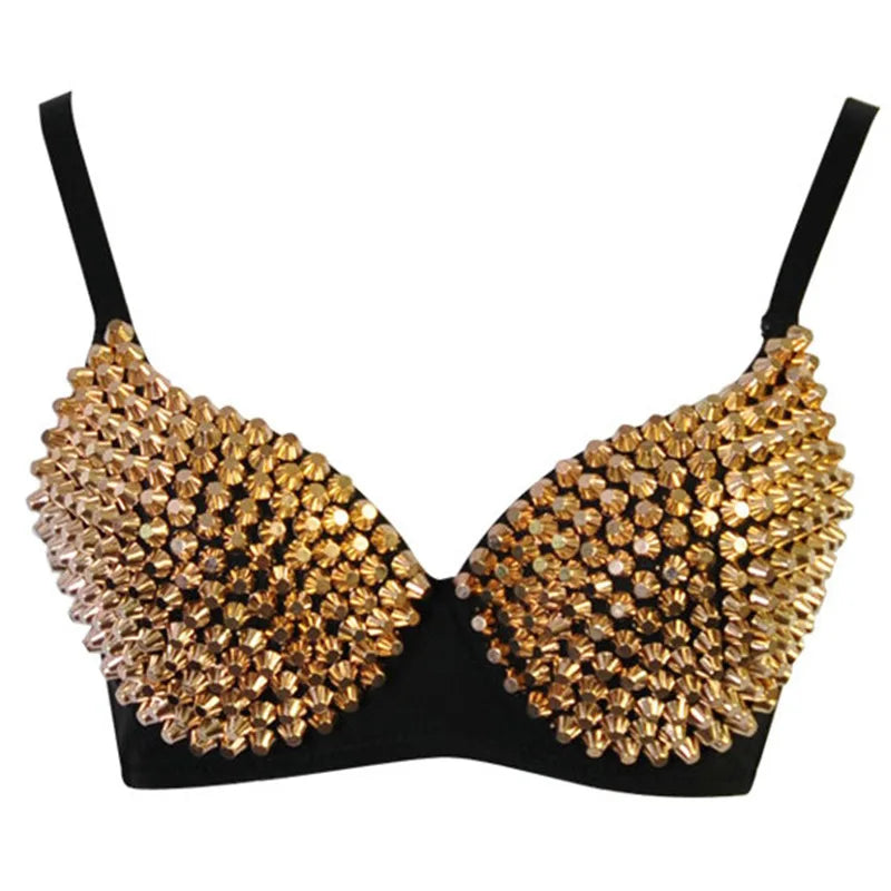 Gothic Silver Rivet Bralette β Punk Rave Push-Up Lingerie Top for Women | Sexy Clubwear Bra for Night Out & Party Looks