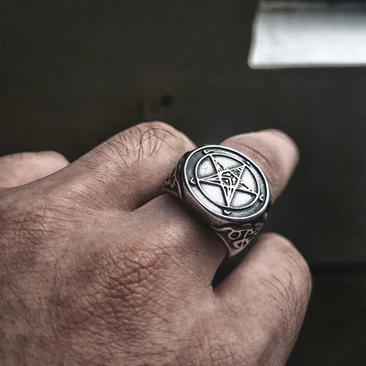 Baphomet Seal Ring – Gothic Satanic Pentagram Ring | Dark Occult Jewelry | '' Free Shipping ''