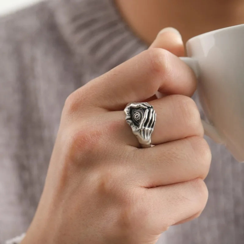 Gothic Guardian Eye & Hands Ring β Silver-Plated Unisex Open Ring | Retro Omnisight Copper Jewelry | '' Free Shipping ''