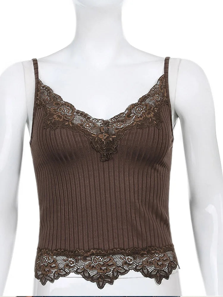 Gothic Lace Trim Ribbed Crop Top β Black Bodycon Backless Camisole for Women | Grunge Punk Alt Summer Fashion | ''Free Shipping''