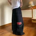 Men's Y2K Gothic Skeleton Print Oversized Jeans β Harajuku Wide-Leg Streetwear Pants, Hip Hop Rock Denim