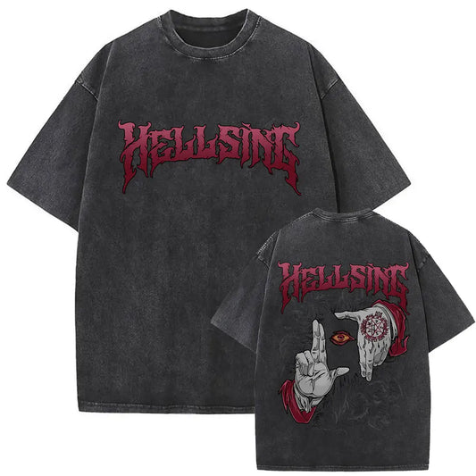 Graphic T-shirt, Anime Hellsing Abraham Van Helsing Vampire Alucard Double Sided Print T-shirts Men's 90s Manga Oversized T Shirts