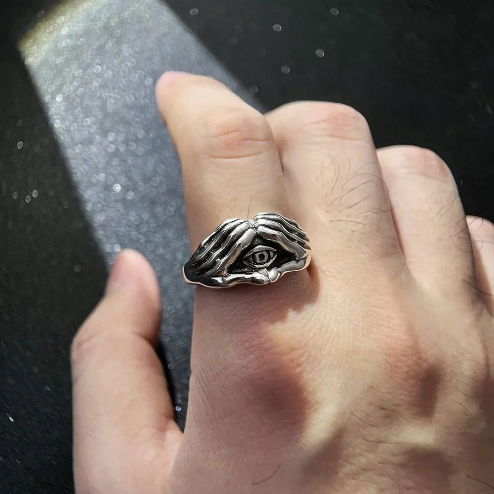 Gothic Guardian Eye & Hands Ring β Silver-Plated Unisex Open Ring | Retro Omnisight Copper Jewelry | '' Free Shipping ''
