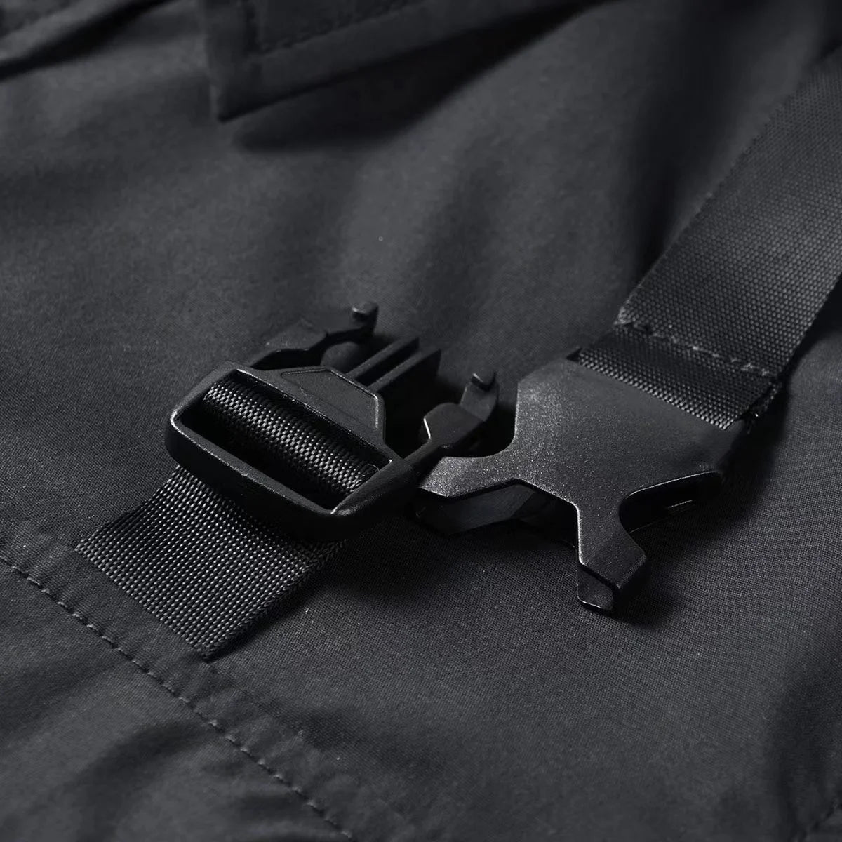 Men's Gothic Black Strap Shirt β Techwear Harajuku Button-Up with Shoulder Straps, Streetwear Oversized Top