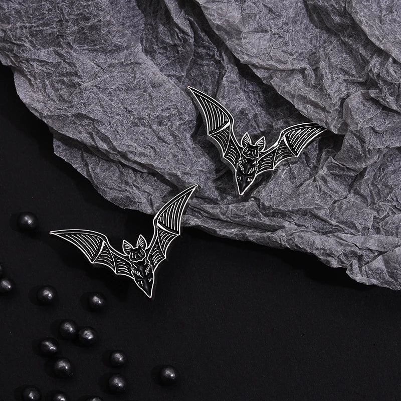 2pcs Gothic Bat Enamel Pins β Punk Witch Brooch Set for Halloween | Spooky Collar Badges & Gift Jewelry | '' Free Shipping ''