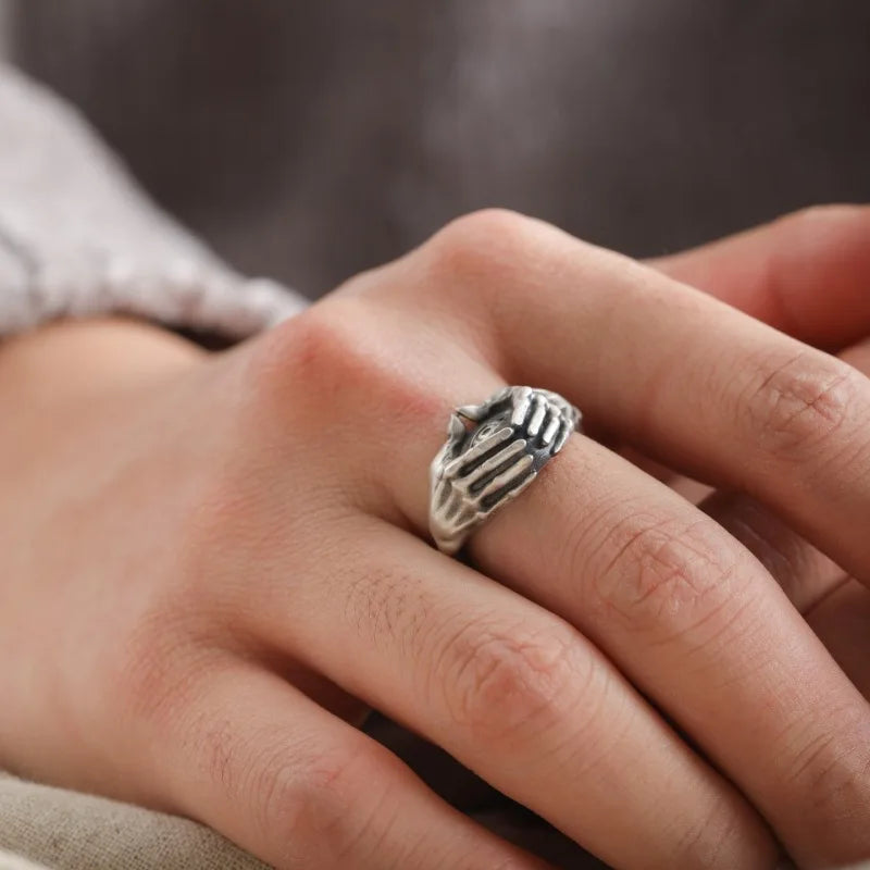 Gothic Guardian Eye & Hands Ring β Silver-Plated Unisex Open Ring | Retro Omnisight Copper Jewelry | '' Free Shipping ''