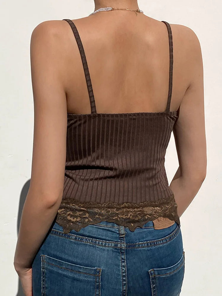 Gothic Lace Trim Ribbed Crop Top β Black Bodycon Backless Camisole for Women | Grunge Punk Alt Summer Fashion | ''Free Shipping''