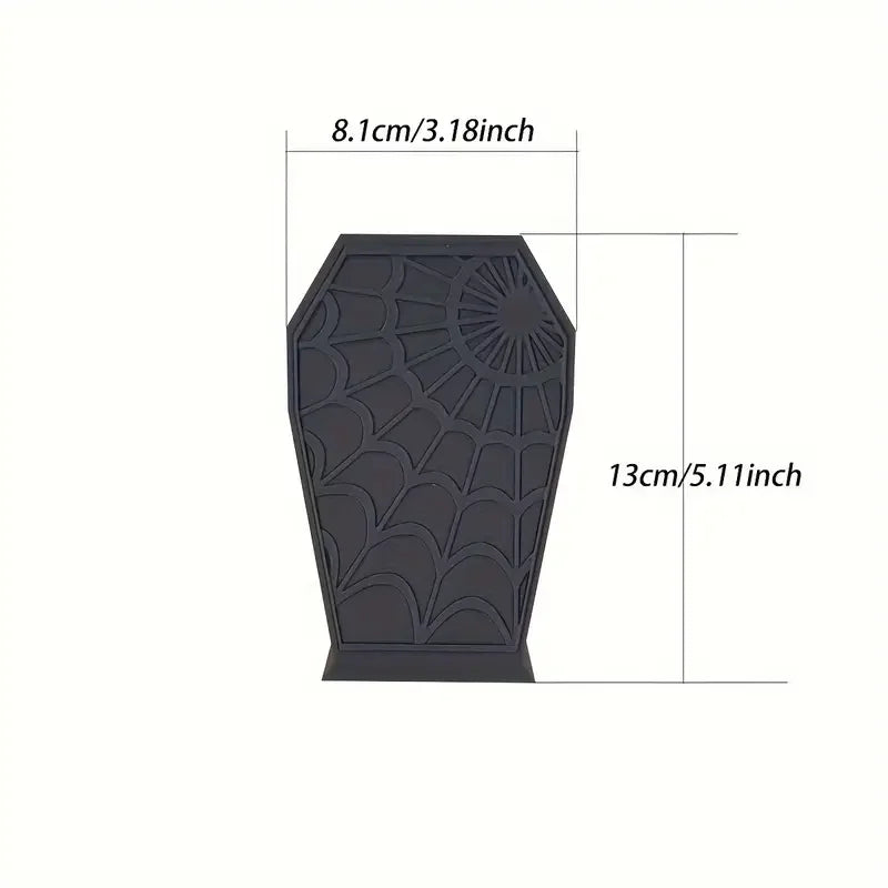 Gothic Coffin-Shaped Spider Web Makeup Brush Holder - Lightweight Plastic Desk Organizer for Vanity or Office Decor