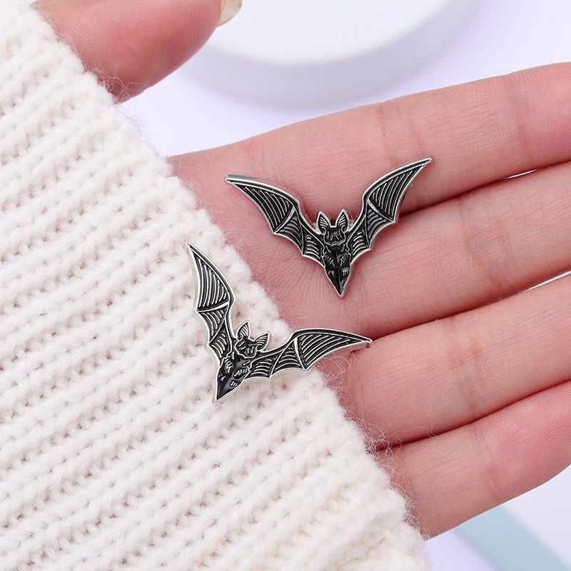 2pcs Gothic Bat Enamel Pins β Punk Witch Brooch Set for Halloween | Spooky Collar Badges & Gift Jewelry | '' Free Shipping ''