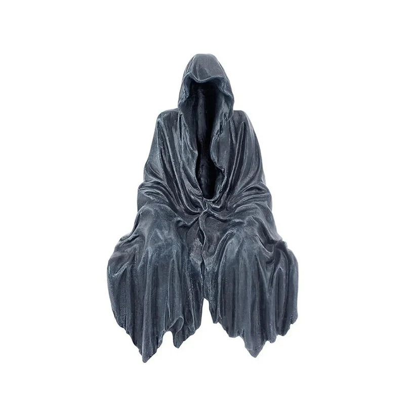Gothic Dark Cloaked Figurine β Mysterious Black Robe Night Walker Resin Statue | Grim Reaper-Inspired Desktop Ornament, Spooky Halloween Home Decor