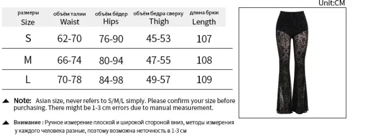 Gothic Mesh Flare Pants β Dark Vintage High-Waist Slim Trousers for Women | Grunge Punk Alt Clothing
