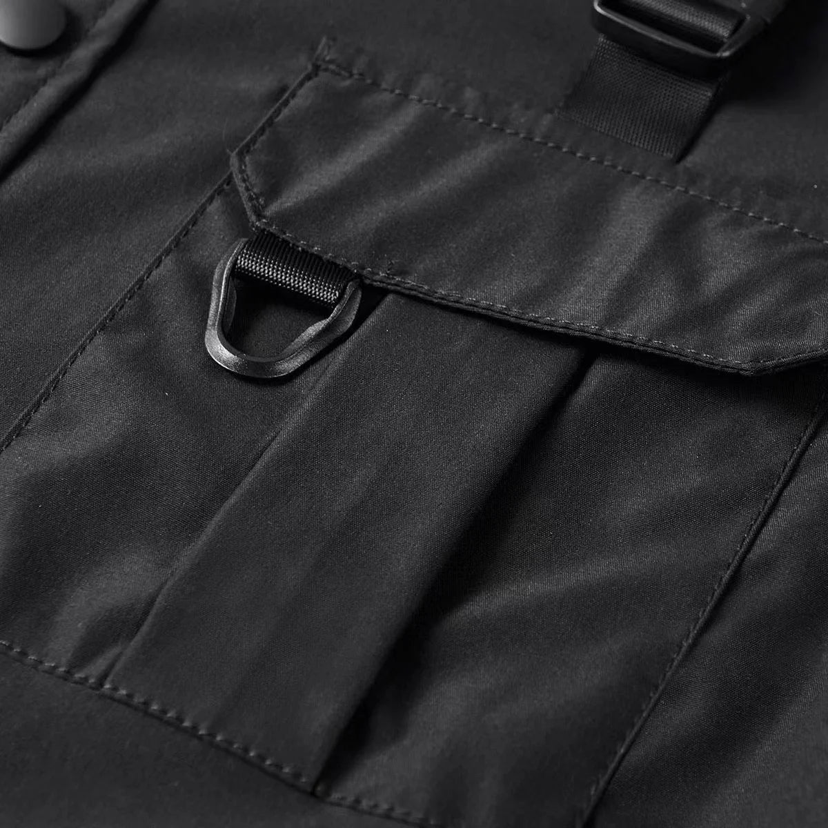 Men's Gothic Black Strap Shirt β Techwear Harajuku Button-Up with Shoulder Straps, Streetwear Oversized Top